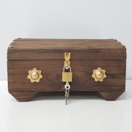 صندوقچه چوبی 30سانت قهوه ای با قفل و کلید