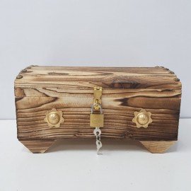 صندوقچه چوبی 30سانت سوخته با قفل و کلید