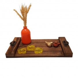 سینی چوبی دسته فلزی کوچک قهوه ای 