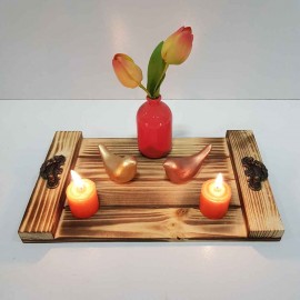 سینی چوبی دسته فلزی کوچک رنگ چوب