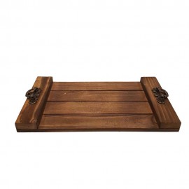 سینی چوبی دسته فلزی کوچک قهوه ای