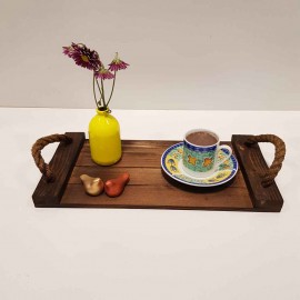 سینی چوبی طنابی متوسط رنگ تیره