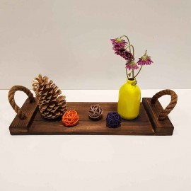 سینی چوبی طنابی کوچک رنگ تیره