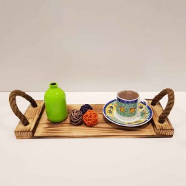 سینی چوبی طنابی کوچک رنگ سوخته