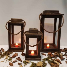 فانوس چوبی سه عددی رنگ قهوه ای