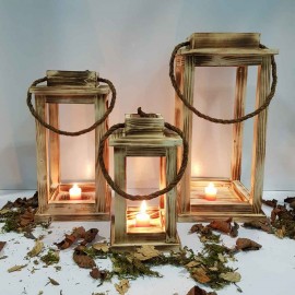 فانوس چوبی سه عددی رنگ سوخته